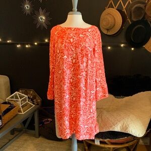 Old Navy Orange and White Forest Animals and Floral Print Midi Dress